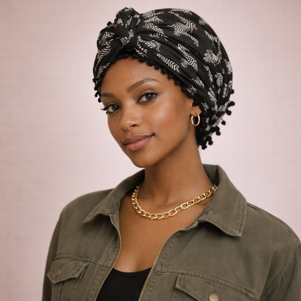 Old Navy Zebra Print Scarf Lightweight Black Wrap Headscarf Chic